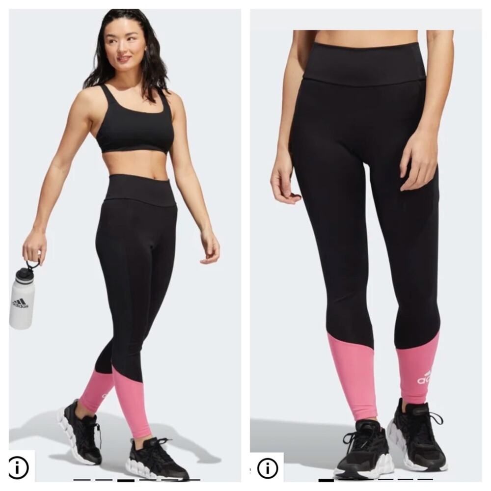 Adidas Leggings NWT Designed 2 Move Big Logo High Rise Black/Pink Full Length S